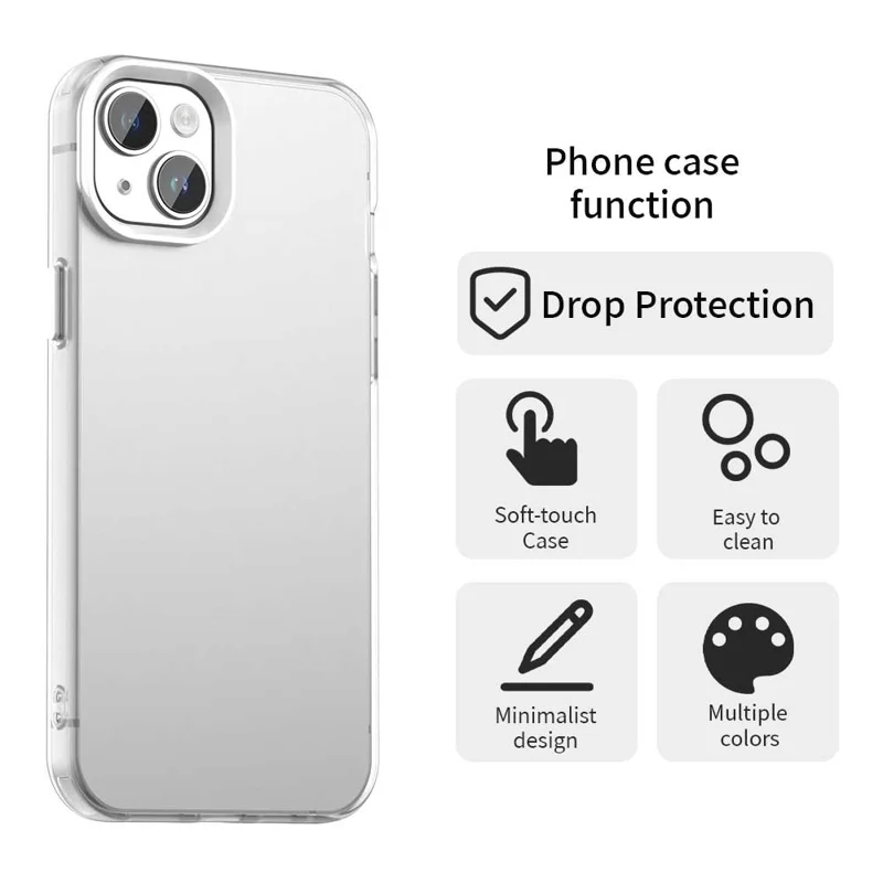 For iPhone 15 Plus / 14 Plus Case PC+TPU+PET Matte Anti-Drop Phone Back Cover - White