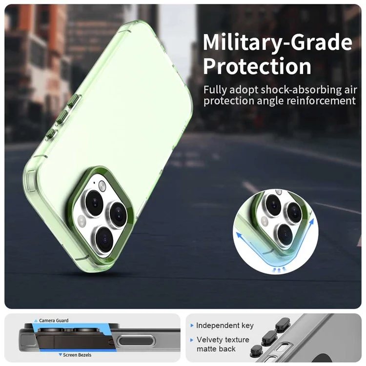 Capa para iPhone 16 Pro Max PC+TPU+PET fosca anti-queda - Verde