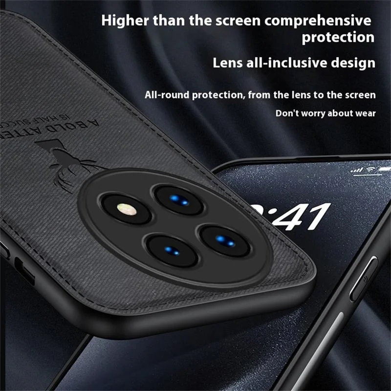 For OnePlus 13 Case Deer Pattern Cloth Texture PU Leather Hybrid Phone Cover - Black