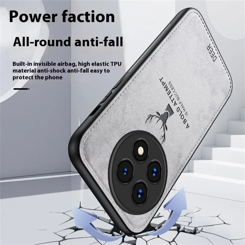 For OnePlus 13 Case Deer Pattern Cloth Texture PU Leather Hybrid Phone Cover - Black