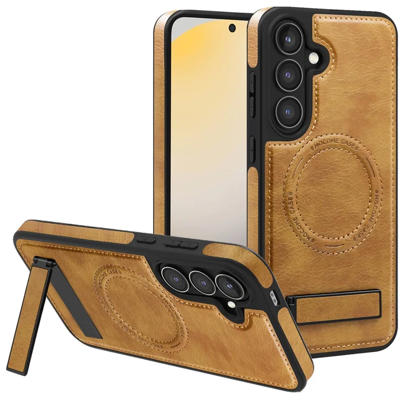 For Samsung Galaxy S24 FE Case Compatible with MagSafe Kickstand Leather Phone Back Cover  - Brown