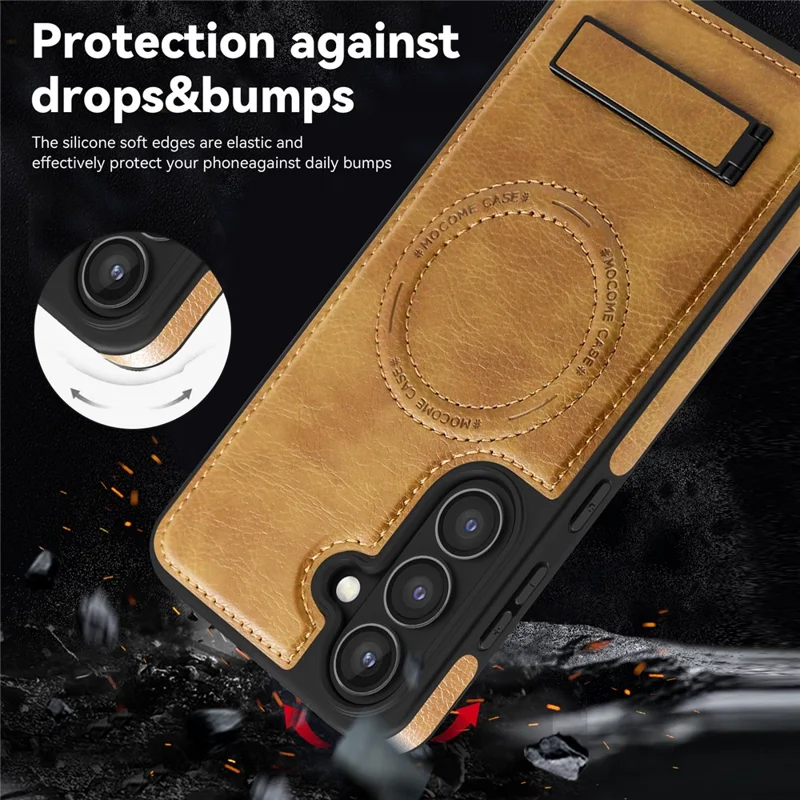 For Samsung Galaxy S24 FE Case Compatible with MagSafe Kickstand Leather Phone Back Cover  - Brown