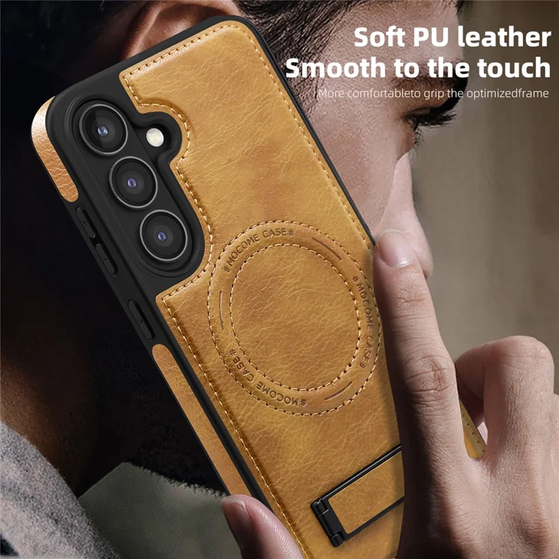 For Samsung Galaxy S24 FE Case Compatible with MagSafe Kickstand Leather Phone Back Cover  - Brown