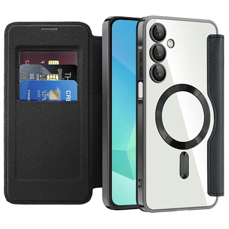 Capa compatível com Samsung Galaxy A16 4G / 5G com bloqueio RFID de couro para MagSafe - Preta