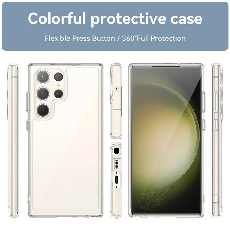Capa para Samsung Galaxy S23 Ultra da série MF da WANLONFENG, com TPU + Acrílico transparente e película de vidro temperado.