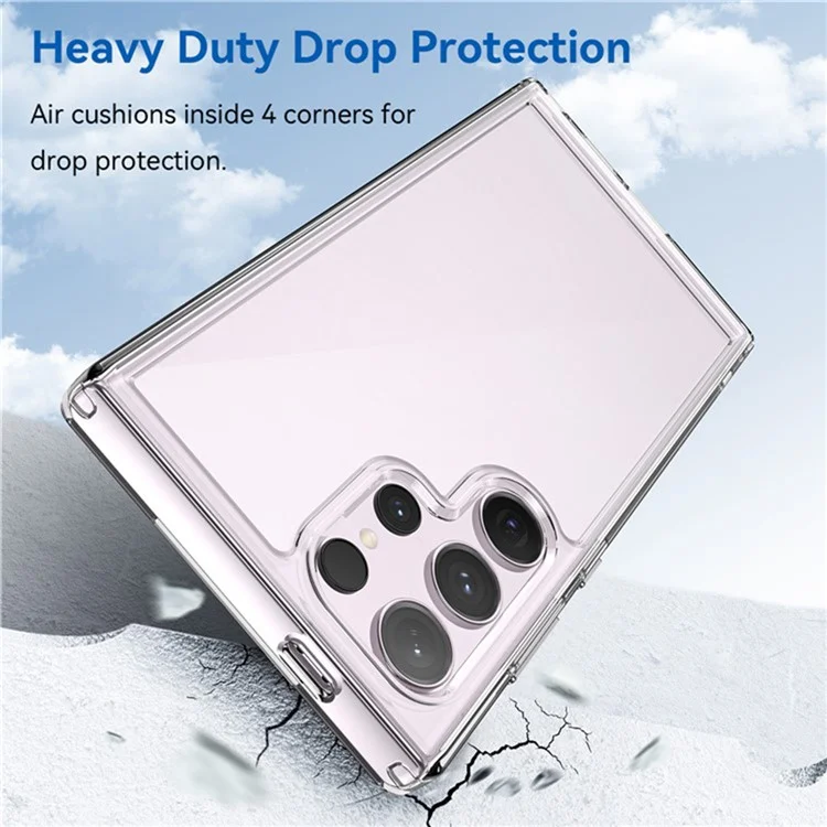 WANLONFENG MF Series for Samsung Galaxy S24 Ultra Case TPU+Acrylic Clear Phone Cover with Tempered Glass Film