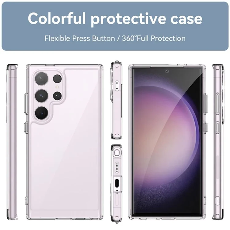 WANLONFENG MF Series for Samsung Galaxy S24 Ultra Case TPU+Acrylic Clear Phone Cover with Tempered Glass Film