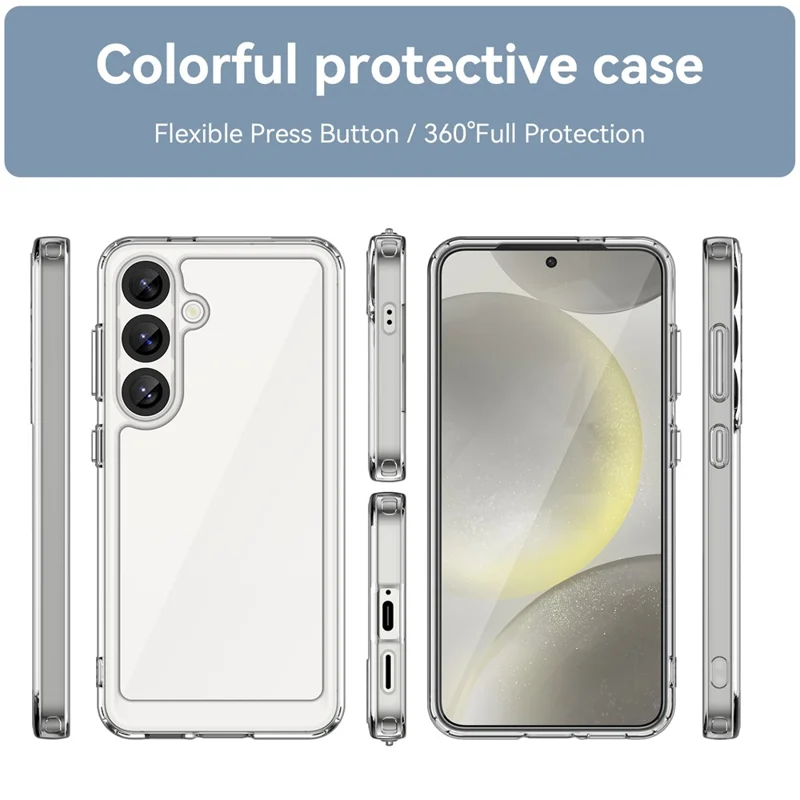WANLONFENG MF Series for Samsung Galaxy S25 Case TPU+Acrylic Clear Phone Cover with Tempered Glass Film