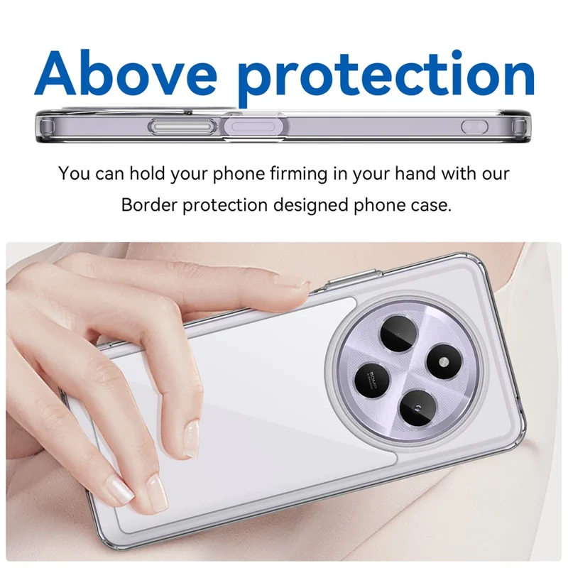 WANLONFENG MF Series Clear Case for Xiaomi Poco C75 4G / Redmi 14R 5G / 14C 4G TPU+Acrylic Phone Cover with Tempered Glass Film