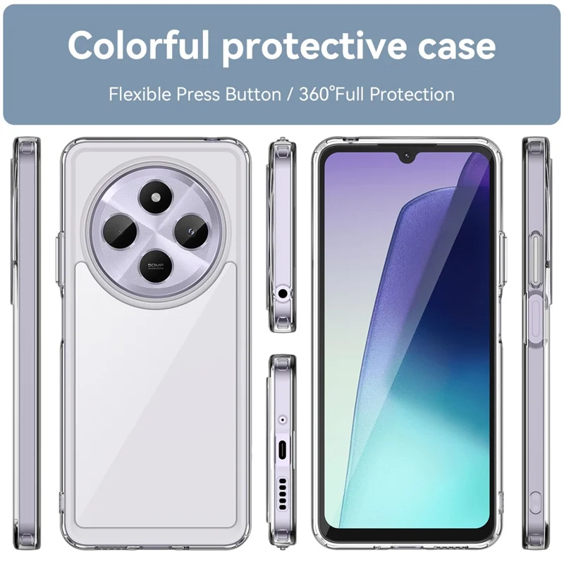 WANLONFENG MF Series Clear Case for Xiaomi Poco C75 4G / Redmi 14R 5G / 14C 4G TPU+Acrylic Phone Cover with Tempered Glass Film