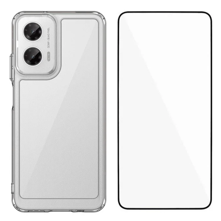 WANLONFENG MF Series for Motorola Moto G35 5G Case TPU+Acrylic Clear Phone Cover with Tempered Glass Film