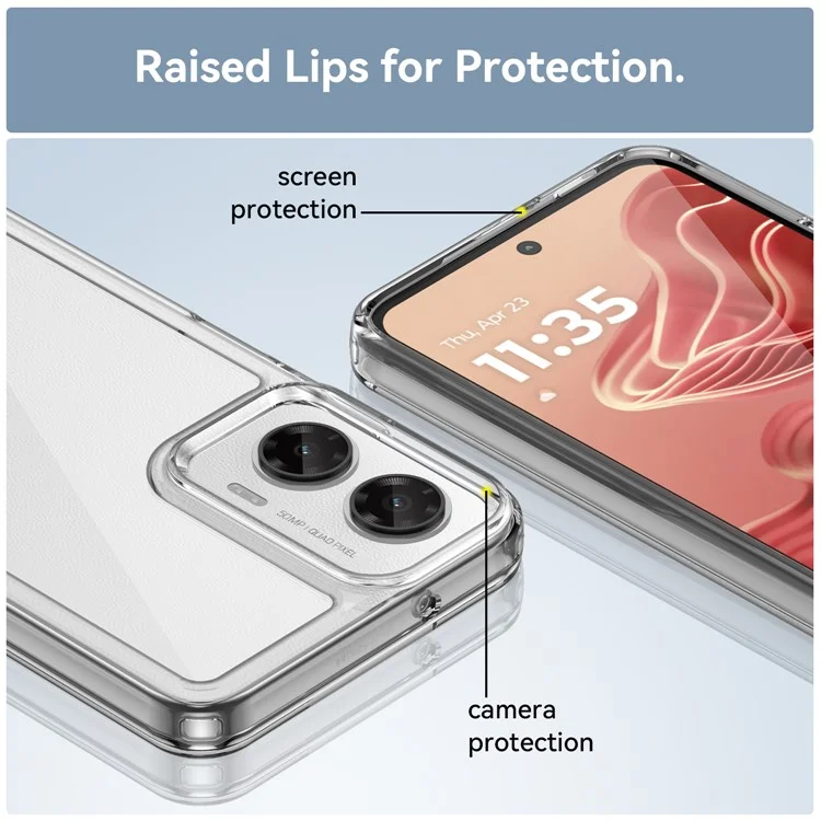 WANLONFENG MF Series for Motorola Moto G35 5G Case TPU+Acrylic Clear Phone Cover with Tempered Glass Film