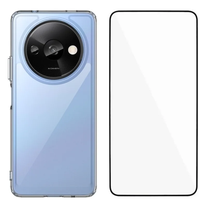 Capa de telefone WANLONFENG MF Series para Xiaomi Redmi A3 4G, de TPU+Acrílico transparente, com película de vidro temperado
