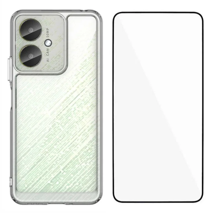 Coque transparente WANLONFENG série MF pour Xiaomi Poco M6 5G / Redmi 13R 5G / 13C 5G / 13C 4G / Poco C65 4G, en TPU+acrylique avec film en verre trempé.