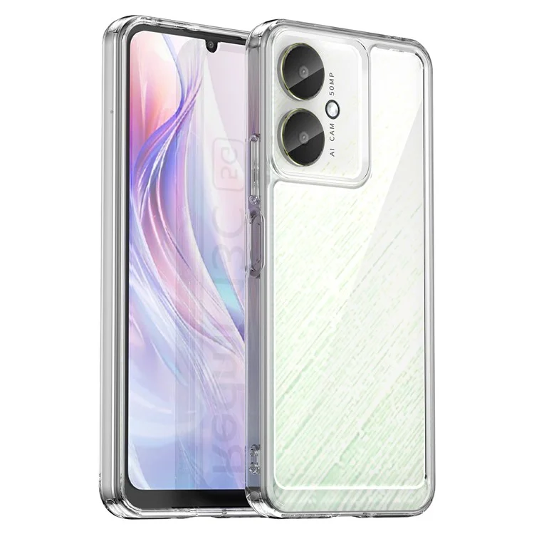 Coque transparente WANLONFENG série MF pour Xiaomi Poco M6 5G / Redmi 13R 5G / 13C 5G / 13C 4G / Poco C65 4G, en TPU+acrylique avec film en verre trempé.