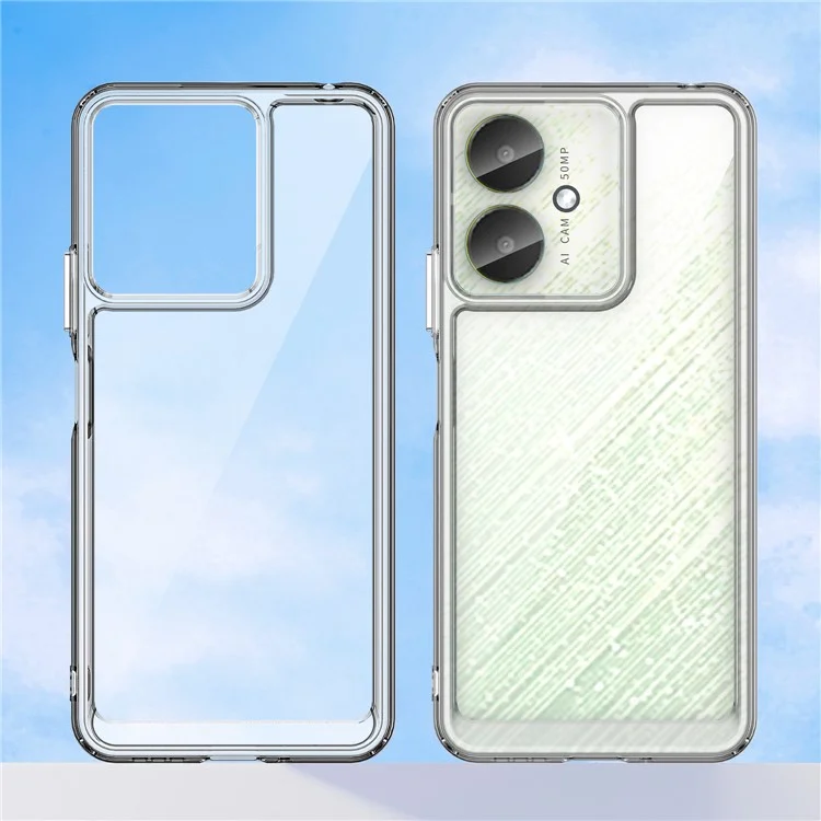 Coque transparente WANLONFENG série MF pour Xiaomi Poco M6 5G / Redmi 13R 5G / 13C 5G / 13C 4G / Poco C65 4G, en TPU+acrylique avec film en verre trempé.