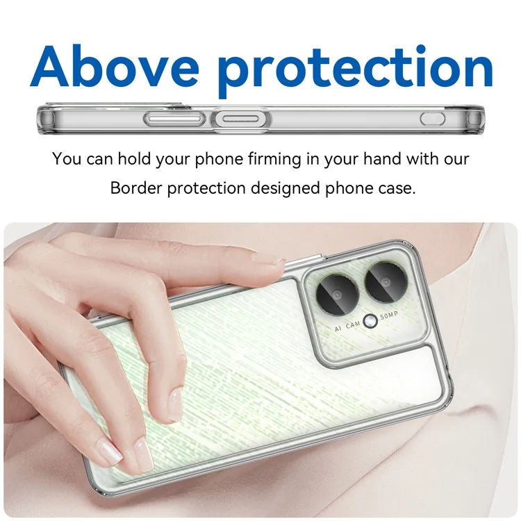 Coque transparente WANLONFENG série MF pour Xiaomi Poco M6 5G / Redmi 13R 5G / 13C 5G / 13C 4G / Poco C65 4G, en TPU+acrylique avec film en verre trempé.