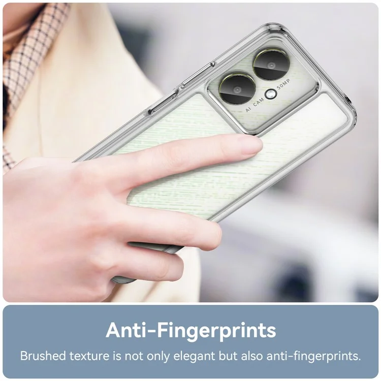 Coque transparente WANLONFENG série MF pour Xiaomi Poco M6 5G / Redmi 13R 5G / 13C 5G / 13C 4G / Poco C65 4G, en TPU+acrylique avec film en verre trempé.