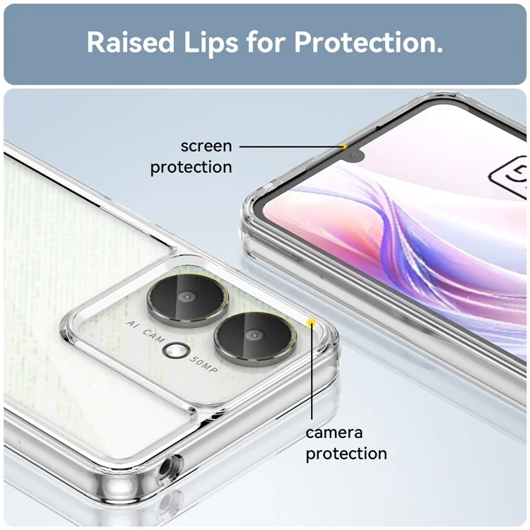 Coque transparente WANLONFENG série MF pour Xiaomi Poco M6 5G / Redmi 13R 5G / 13C 5G / 13C 4G / Poco C65 4G, en TPU+acrylique avec film en verre trempé.
