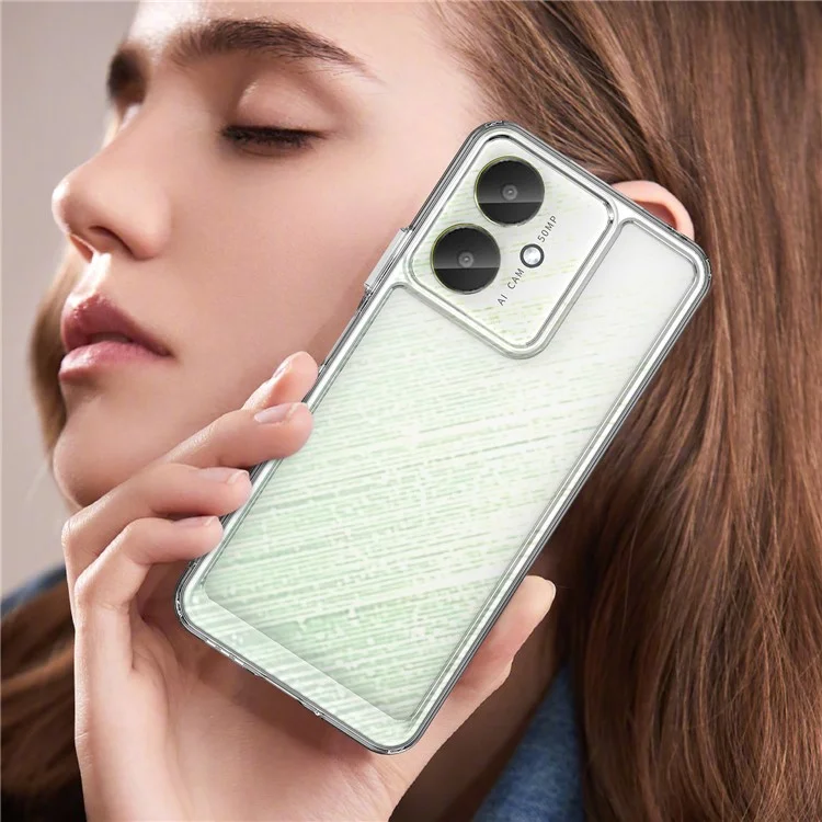Coque transparente WANLONFENG série MF pour Xiaomi Poco M6 5G / Redmi 13R 5G / 13C 5G / 13C 4G / Poco C65 4G, en TPU+acrylique avec film en verre trempé.