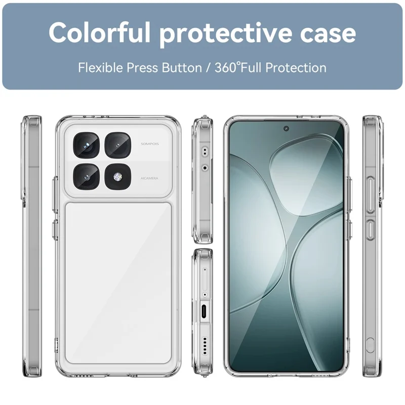 WANLONFENG MF Series for Xiaomi Redmi K70 Ultra Case TPU+Acrylic Clear Phone Cover with Tempered Glass Film