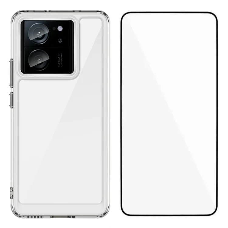 Carcasa para Xiaomi 13T Pro / 13T de la serie MF de WANLONFENG, cubierta de teléfono transparente de TPU + acrílico con película de vidrio templado.