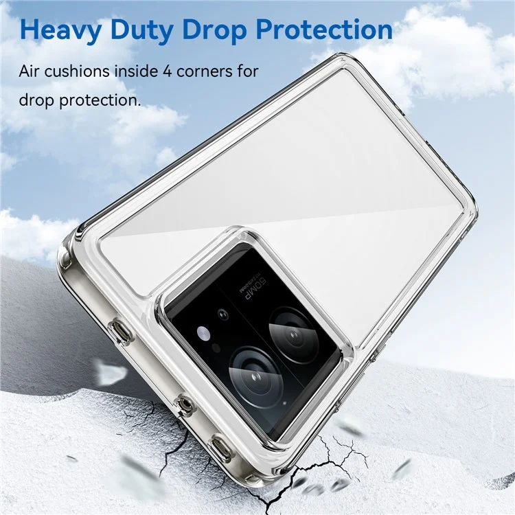 Carcasa para Xiaomi 13T Pro / 13T de la serie MF de WANLONFENG, cubierta de teléfono transparente de TPU + acrílico con película de vidrio templado.