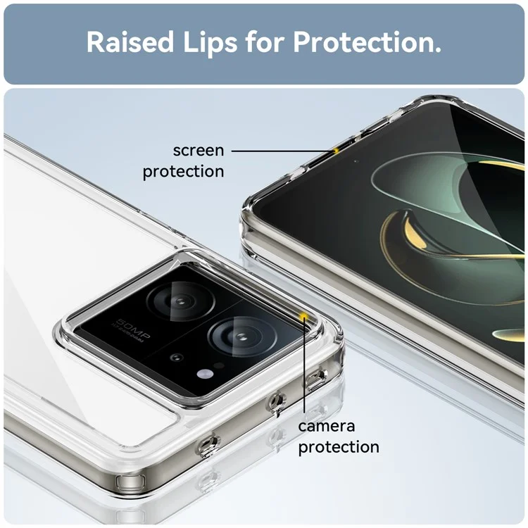 Carcasa para Xiaomi 13T Pro / 13T de la serie MF de WANLONFENG, cubierta de teléfono transparente de TPU + acrílico con película de vidrio templado.