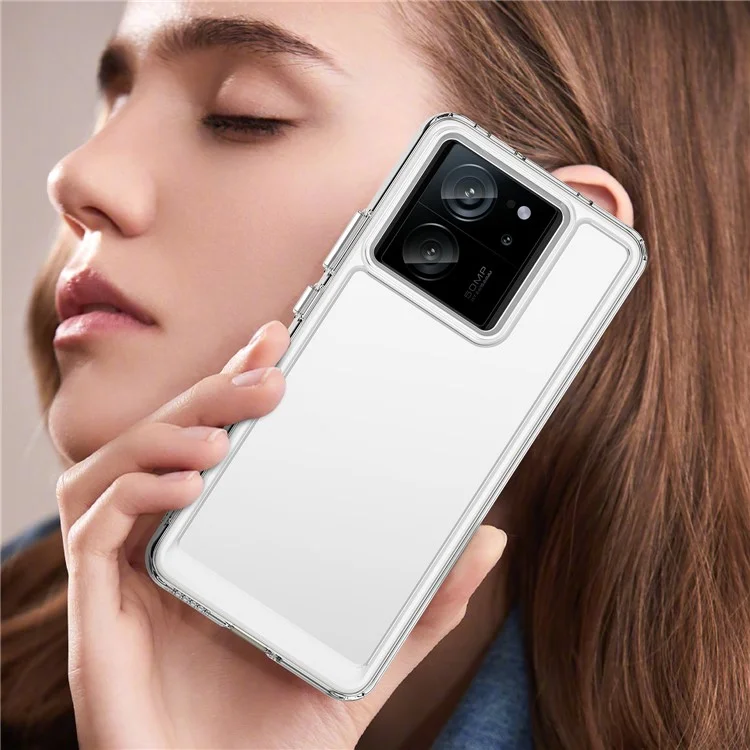 Carcasa para Xiaomi 13T Pro / 13T de la serie MF de WANLONFENG, cubierta de teléfono transparente de TPU + acrílico con película de vidrio templado.