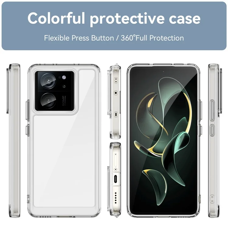 Carcasa para Xiaomi 13T Pro / 13T de la serie MF de WANLONFENG, cubierta de teléfono transparente de TPU + acrílico con película de vidrio templado.