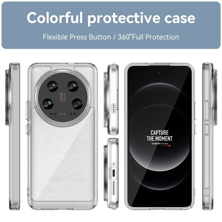 WANLONFENG MF Series for Xiaomi 14 Ultra Case TPU+Acrylic Clear Phone Cover with Tempered Glass Film