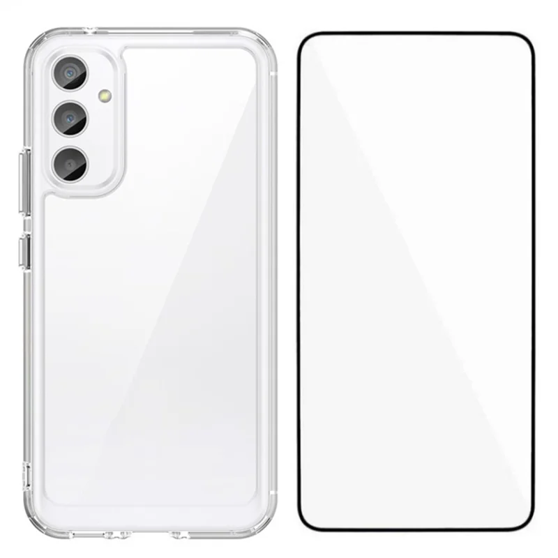 Custodia per Samsung Galaxy A34 5G serie MF WANLONFENG, cover telefonica trasparente in TPU+acrilico con pellicola in vetro temperato.