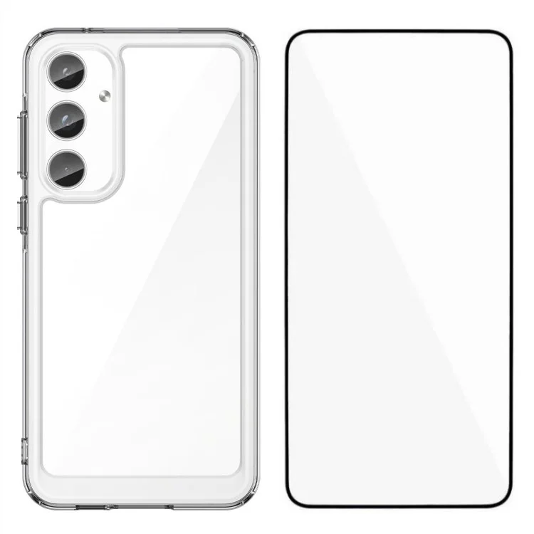 WANLONFENG Serie MF para Samsung Galaxy A25 5G (Global) (161,0 x 76,5 x 8,3 mm) Funda TPU + Cubierta de teléfono acrílica transparente con película de vidrio templado