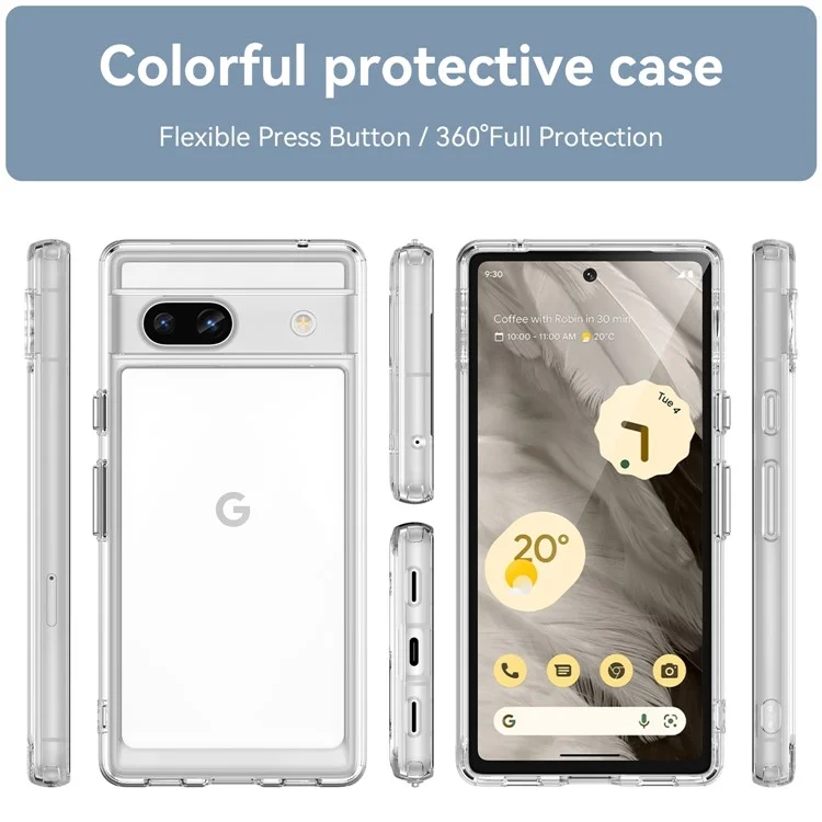 WANLONFENG Чехол для Google Pixel 7a серии MF, прозрачный чехол из ТПУ и акрила с закаленной стеклянной пленкой
