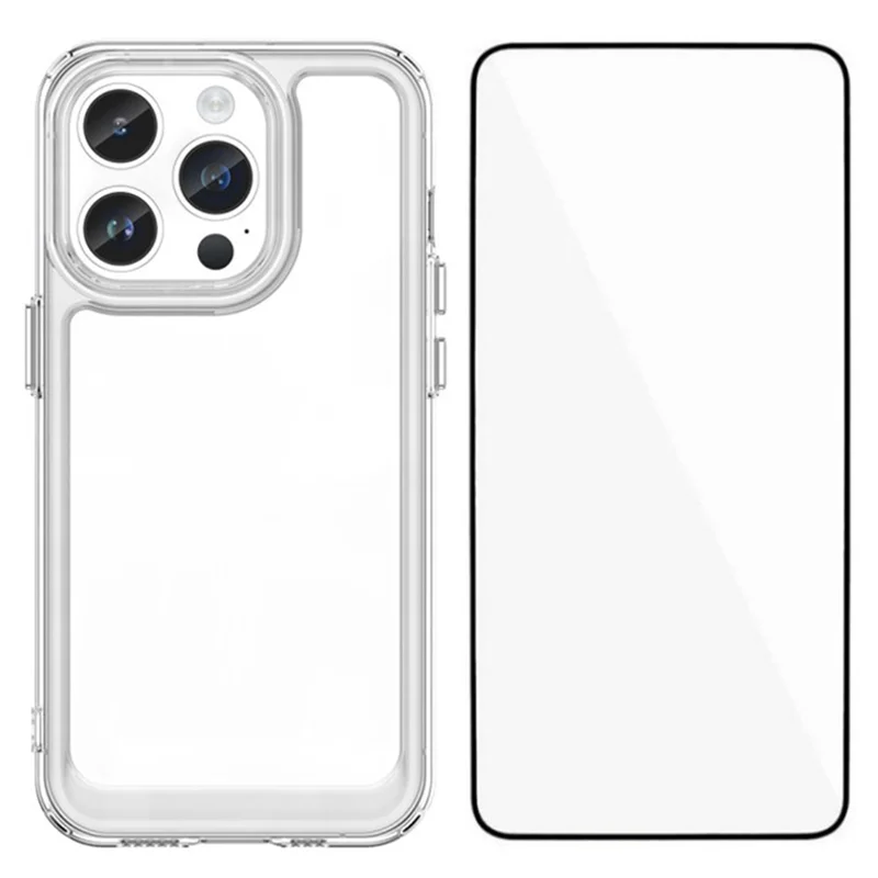 Étui pour iPhone 14 Pro Max de la série MF WANLONFENG, en TPU et acrylique transparent avec film en verre trempé.
