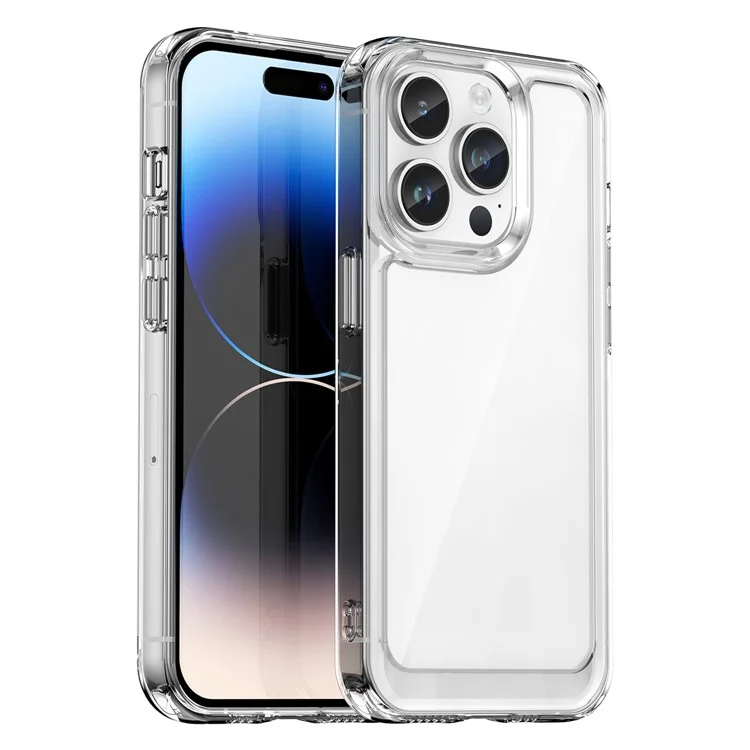 Capa para iPhone 14 Pro da série MF da WANLONFENG, feita de TPU + acrílico transparente com película de vidro temperado.