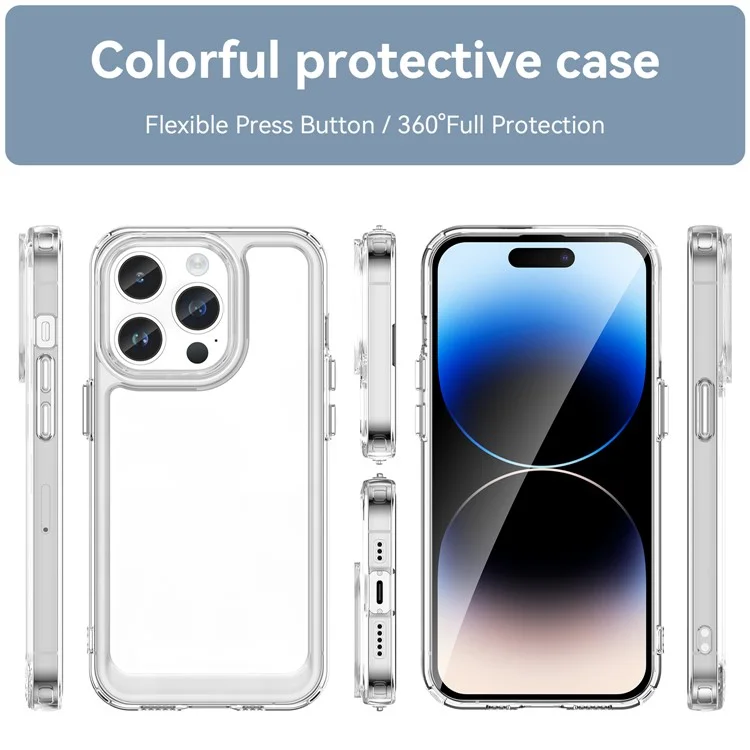 Capa para iPhone 14 Pro da série MF da WANLONFENG, feita de TPU + acrílico transparente com película de vidro temperado.