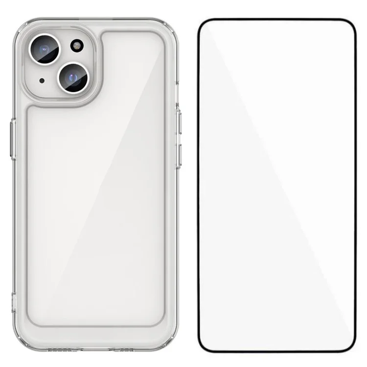 WANLONFENG MF Series for iPhone 14 Case TPU+Acrylic Clear Phone Cover with Tempered Glass Film