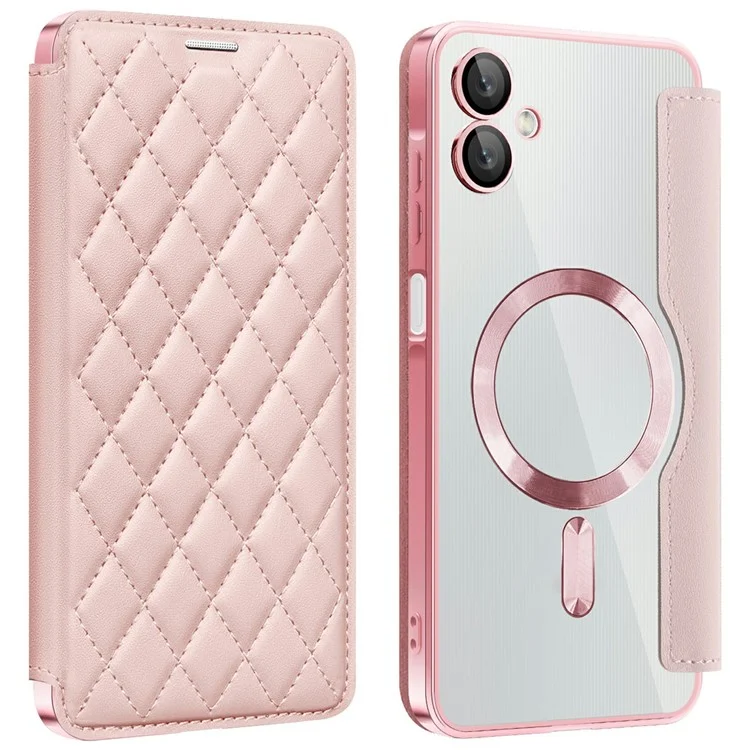 Capa para Samsung Galaxy A06 compatível com MagSafe Rhombus Cobertura de telefone em couro PU - Rosa