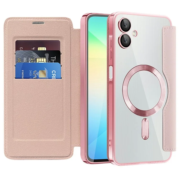 Capa para Samsung Galaxy A06 compatível com MagSafe Rhombus Cobertura de telefone em couro PU - Rosa