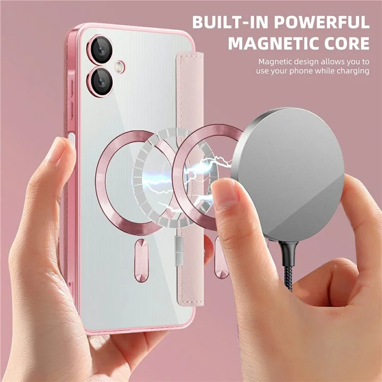 Capa para Samsung Galaxy A06 compatível com MagSafe Rhombus Cobertura de telefone em couro PU - Rosa