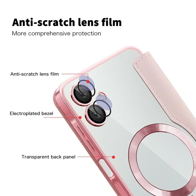 Capa para Samsung Galaxy A06 compatível com MagSafe Rhombus Cobertura de telefone em couro PU - Rosa