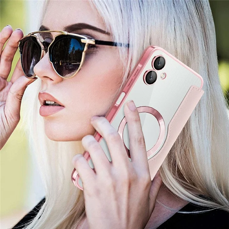 Capa para Samsung Galaxy A06 compatível com MagSafe Rhombus Cobertura de telefone em couro PU - Rosa