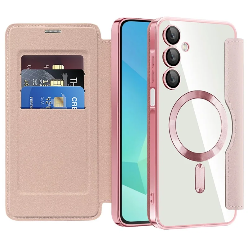 For Samsung Galaxy A16 4G / 5G Magnetic Case Rhombus PU Leather Phone Cover - Pink
