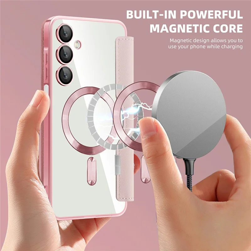 For Samsung Galaxy A16 4G / 5G Magnetic Case Rhombus PU Leather Phone Cover - Pink