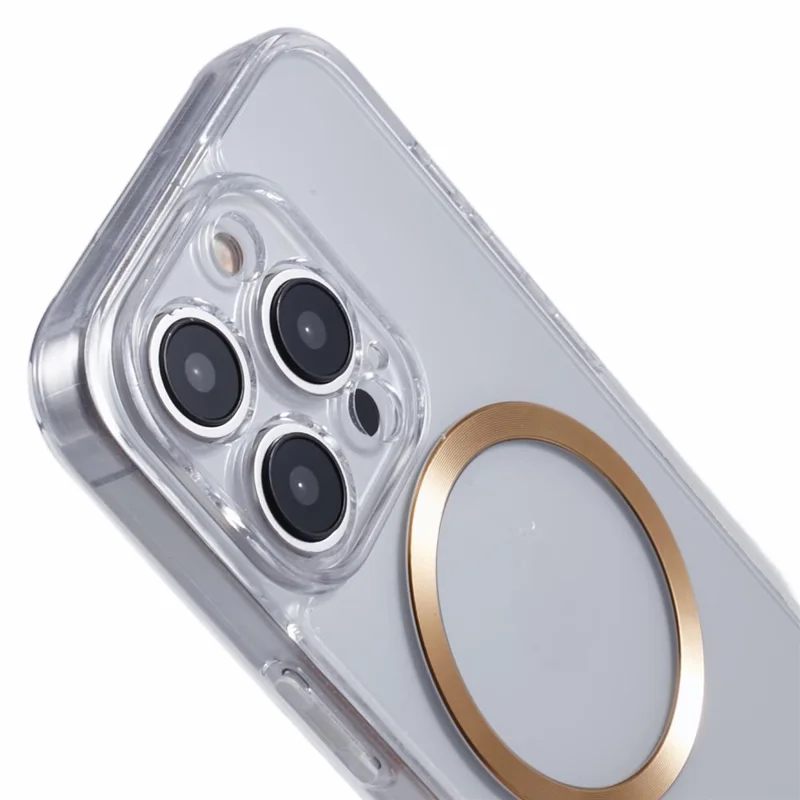 For iPhone 14 Pro Case Compatible with MagSafe CD Vein TPU+Acrylic Phone Cover - Gold