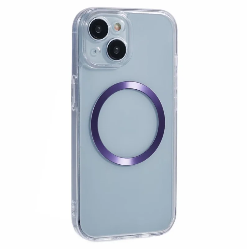 Custodia per iPhone 14 compatibile con MagSafe, cover per telefono in TPU+acrilico a motivo a venature - Viola