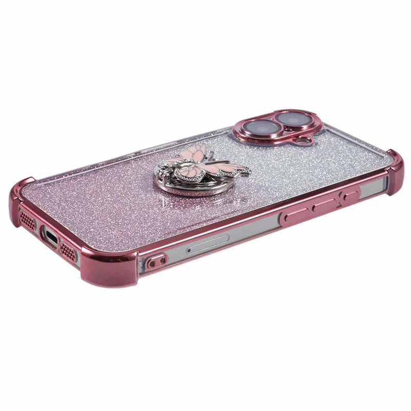 For iPhone 16 Plus Case Butterfly Kickstand Glitter TPU Shockproof Phone Cover - Pink
