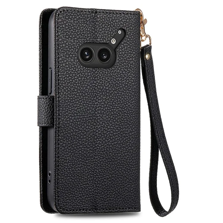 Capa para Nothing Phone (2a) Plus com bolso com zíper de bloqueio RFID e carteira de couro - Preta