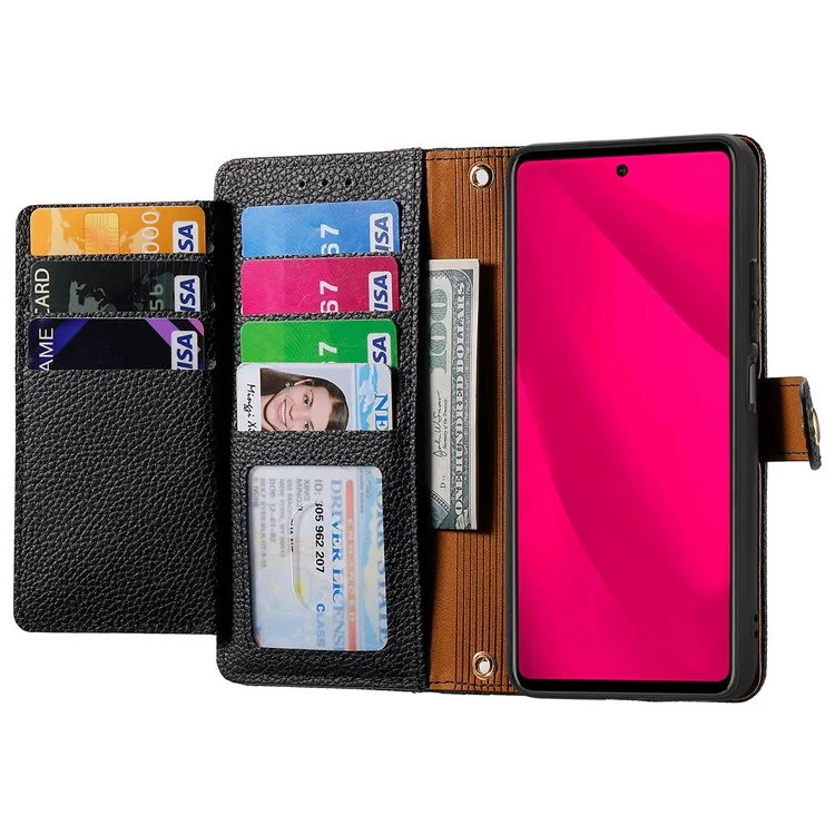 Capa para Nothing Phone (2a) Plus com bolso com zíper de bloqueio RFID e carteira de couro - Preta